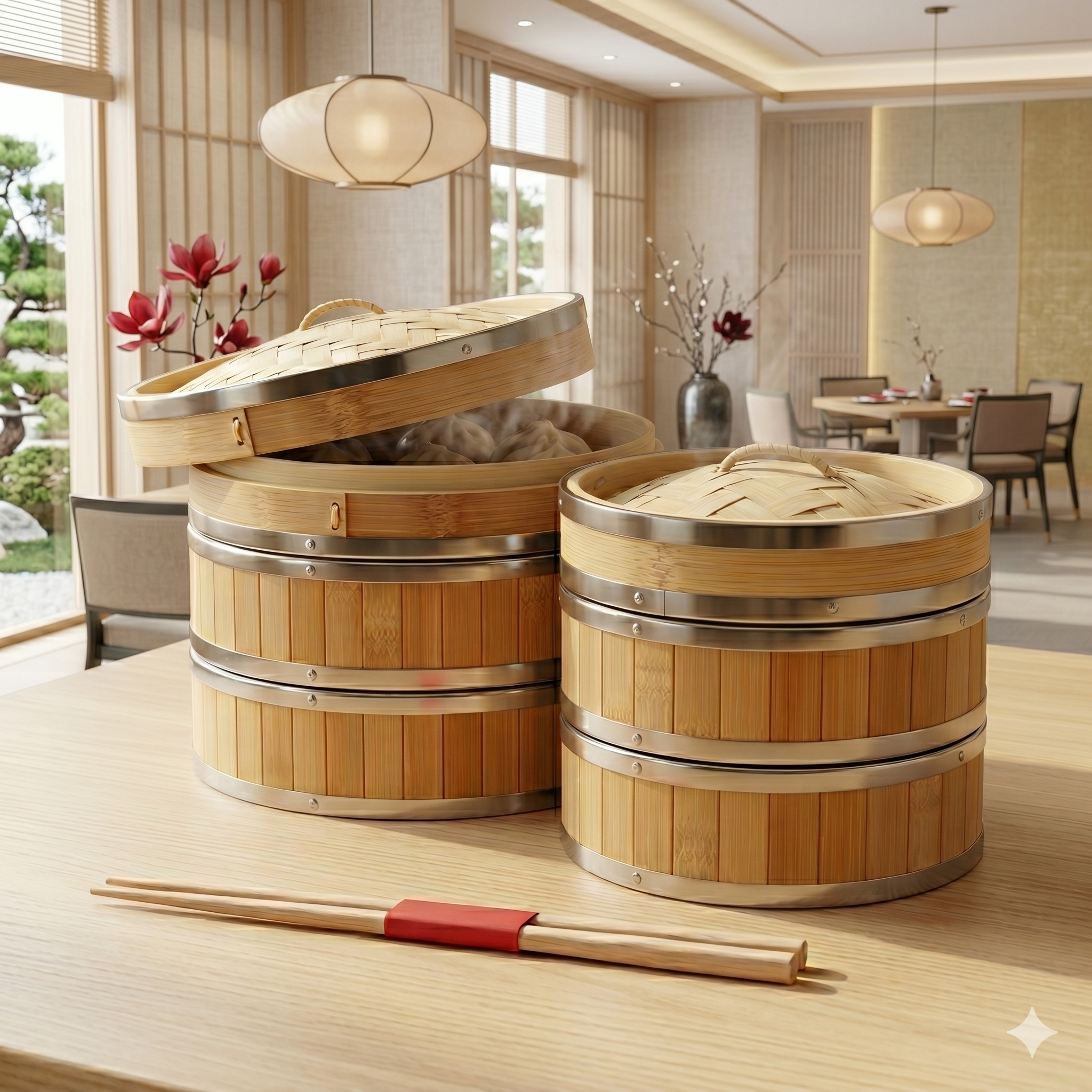 Bamboo Steamer Ø 15 cm 3pcs set