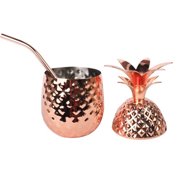 Metall Ananas mit Trinkhalm Kupfer 455 ml