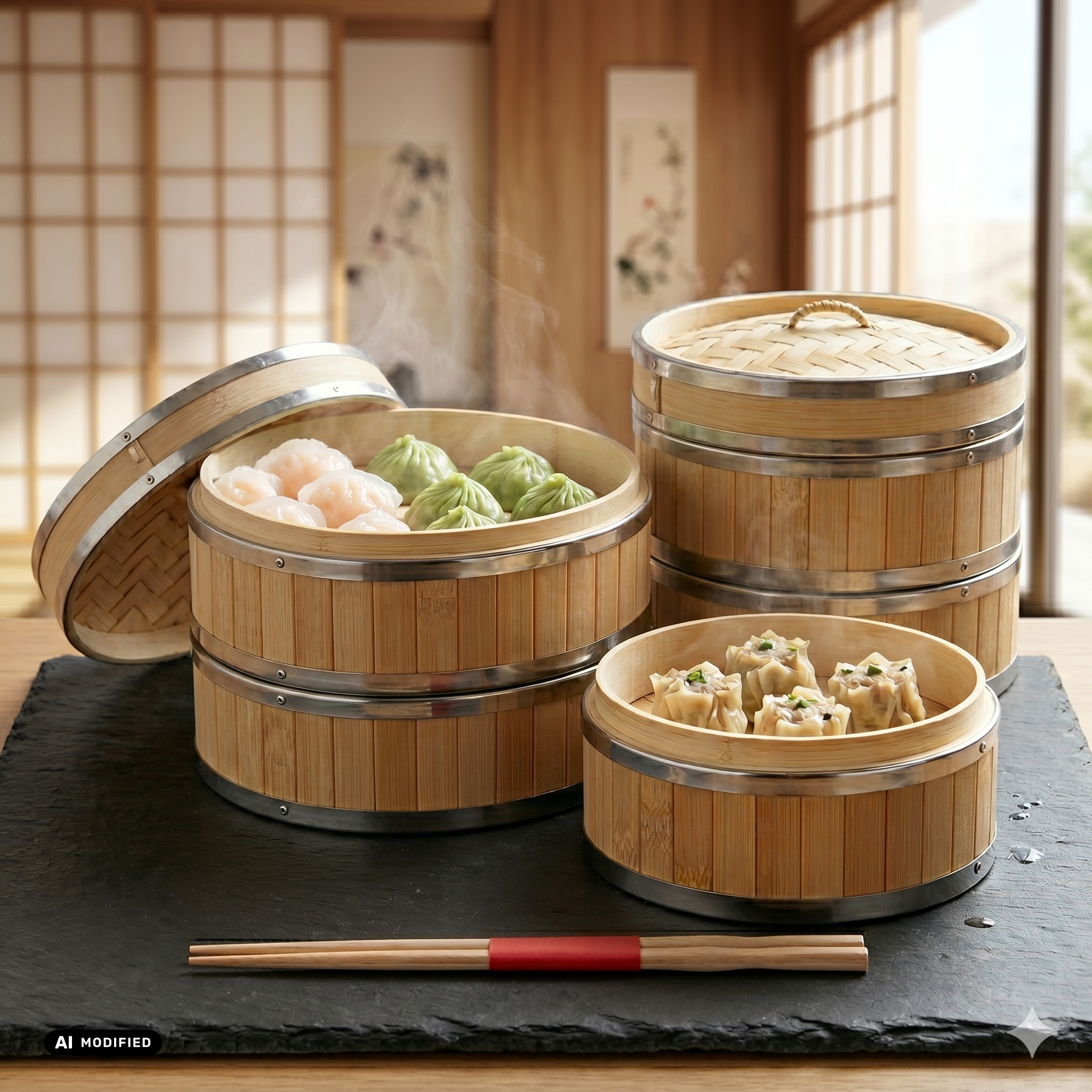 Bamboo Steamer Ø 25,4 cm 3pcs set