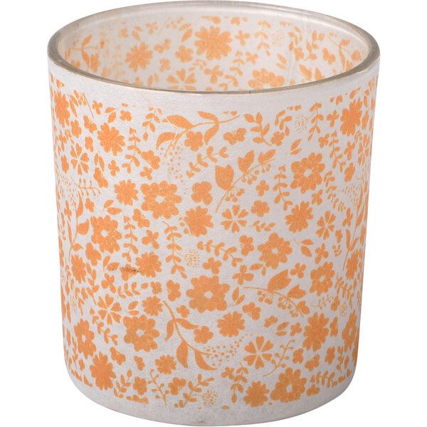 Glass Candle Holder, Blumen/orange 7,3 x 8cm