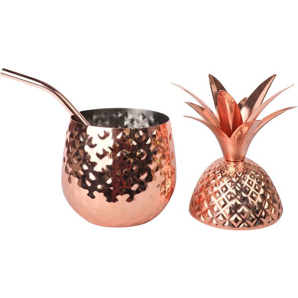 Metall Ananas mit Trinkhalm Kupfer 710 ml