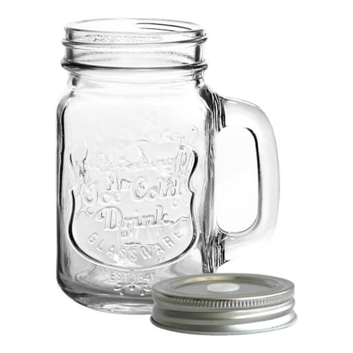 Drinking Jar \"Ice Cold Drink" mit Silber Deckel mit Loch 473ml