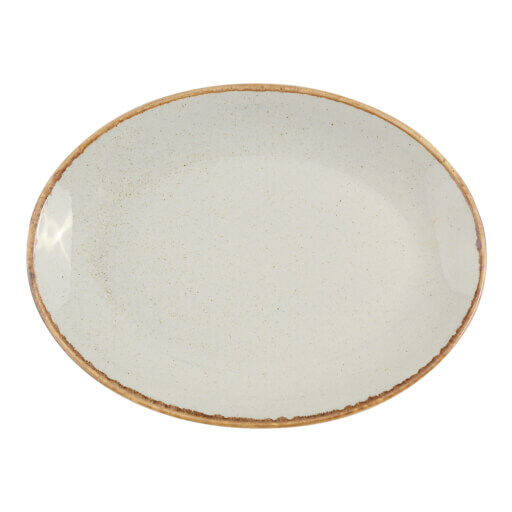 112131  Seasons Grey Oval Plate 31Cm