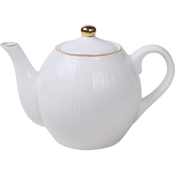 Nippon White Gold Rim Round Teapot 16.5x11cm 400ml Lines 1/18
