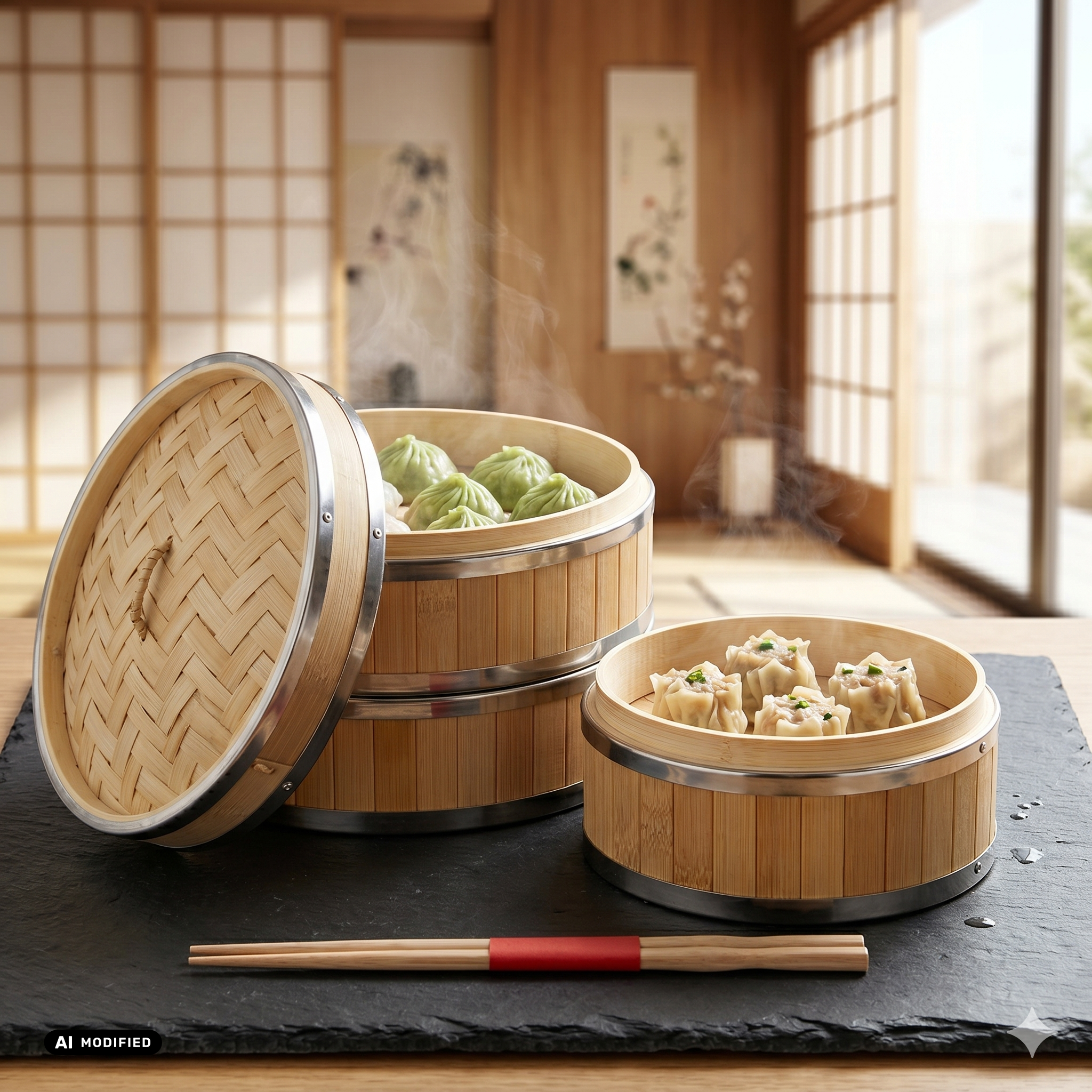 Bamboo Steamer Ø 25,4 cm 3pcs set