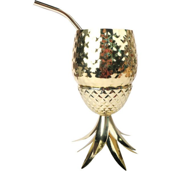Metall Ananas mit Trinkhalm Gold 710 ml