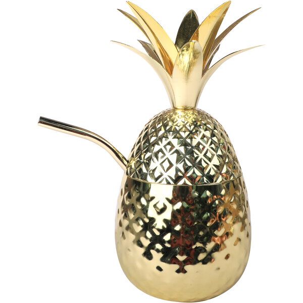 Metall Ananas mit Trinkhalm Gold 710 ml