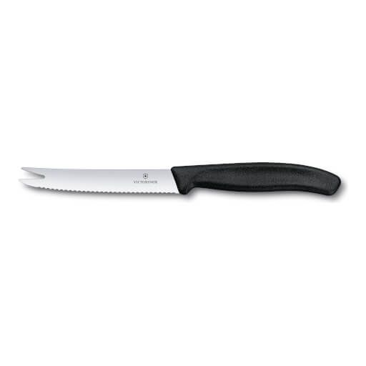 Cheese and sausage knife, 11cm, fork tip, black