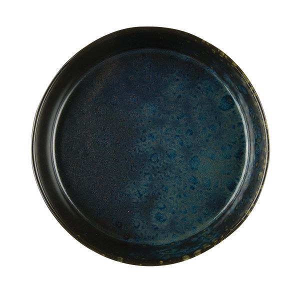 Phobos Schwarzer tiefer Teller mit blauen reaktiven Punkten Ø cm 18