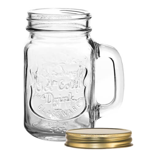 Drinking Jar "Ice Cold Drink" mit Gold Deckel 473ml