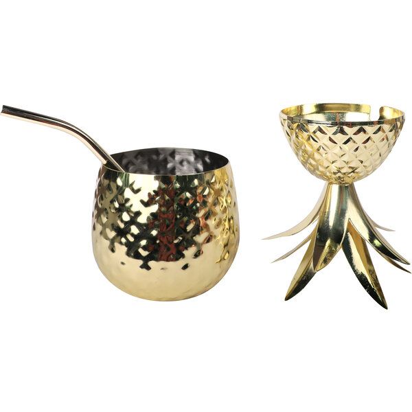 Metall Ananas mit Trinkhalm Gold 710 ml