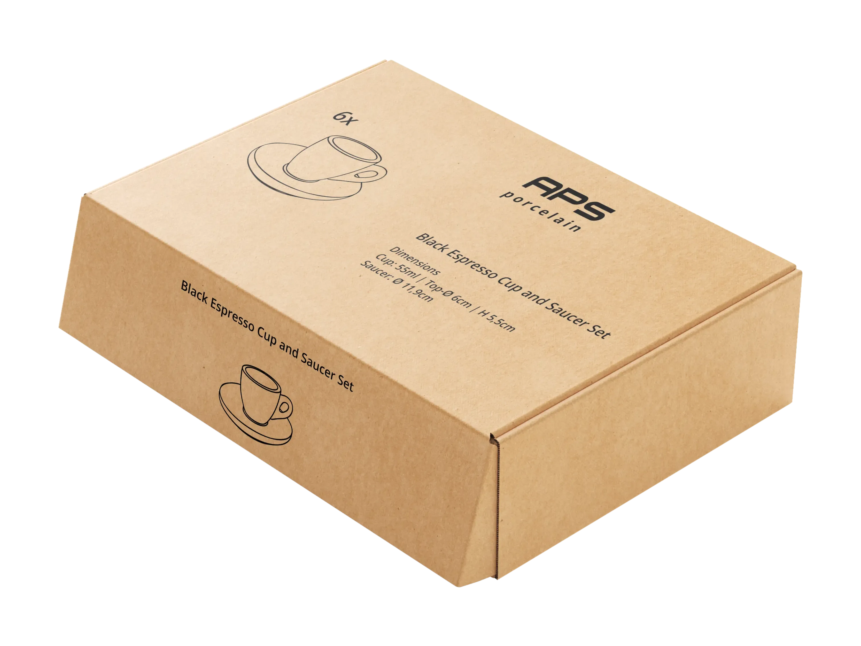 Espresso Cup & Saucer Set, 6pcs, schwarz