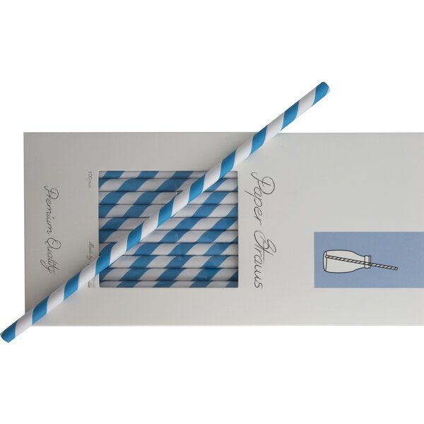 Trinkhalme Papier Blau-Weiß gestreift