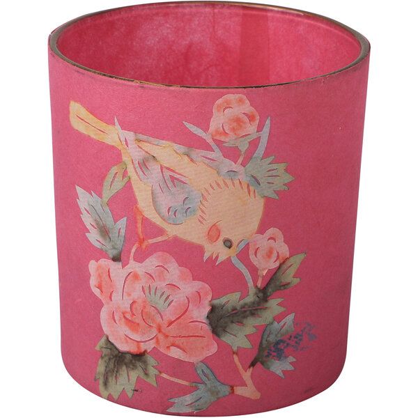 Glass Candle Holder, pink 7,3 x 8cm