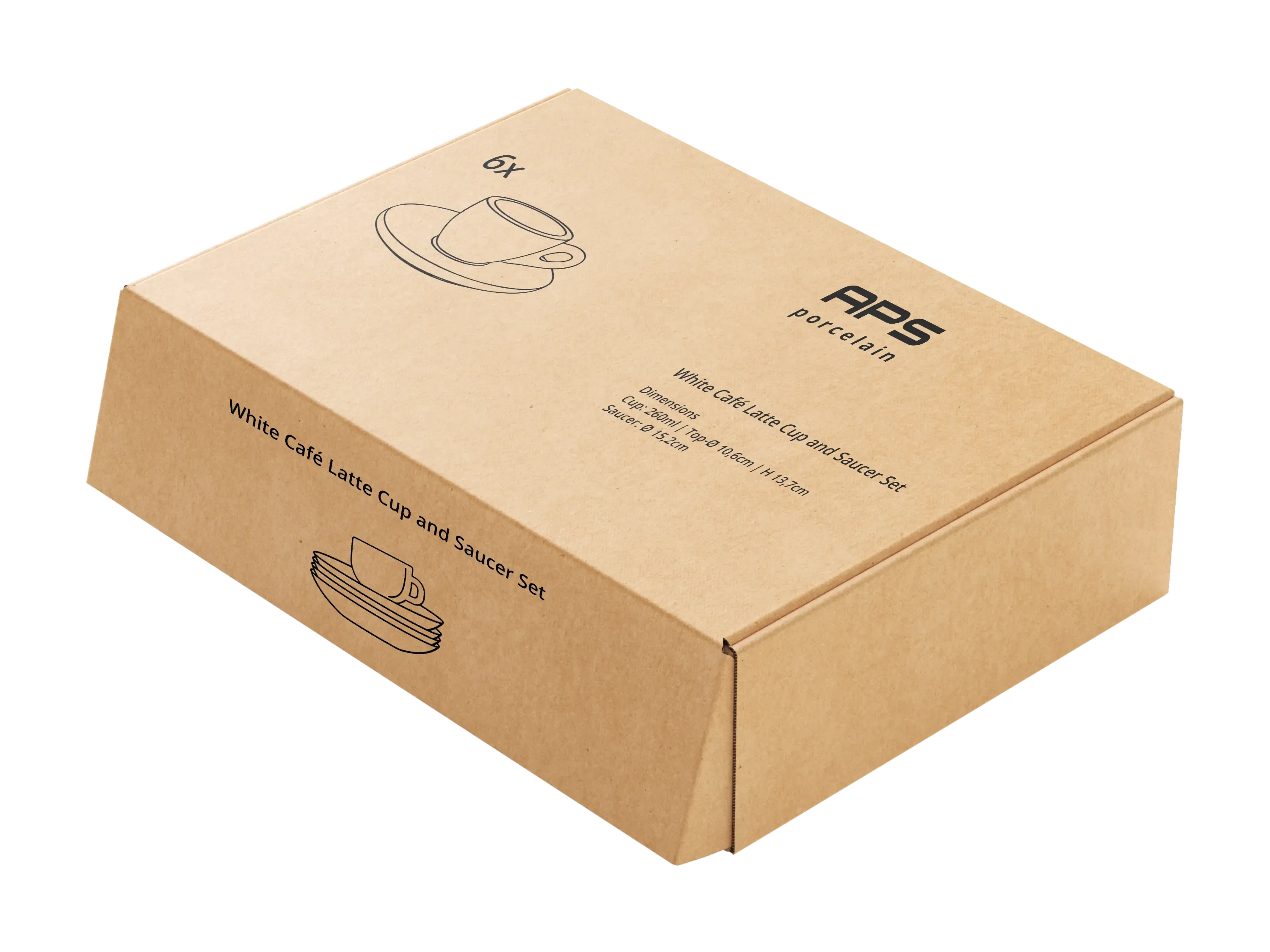 Café Latte Cup & Saucer Set, 6pcs