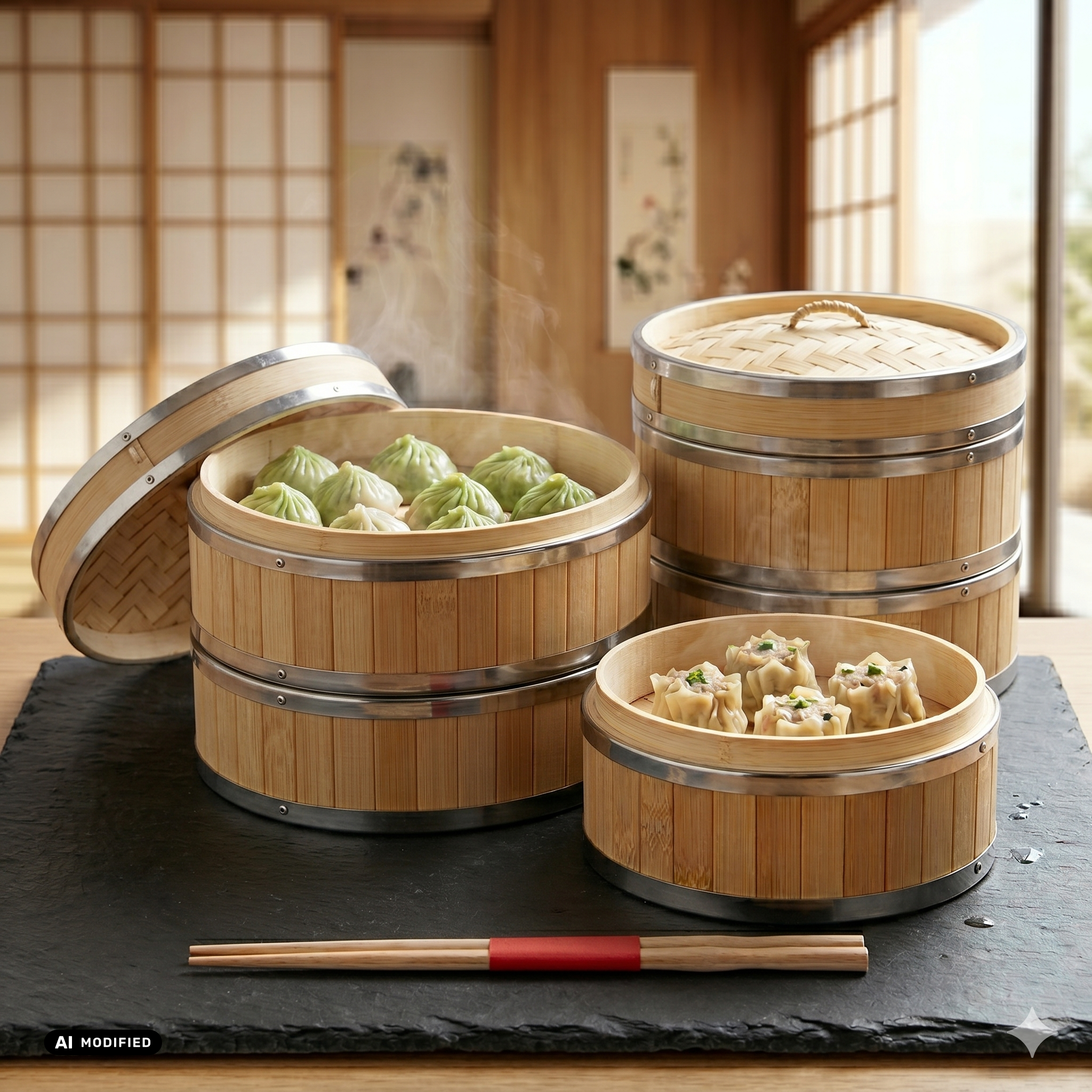 Bamboo Steamer Ø 25,4 cm 3pcs set