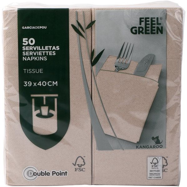 Bestecktaschen Servietten, 40x40cm, 50 Stk, natur, recycled