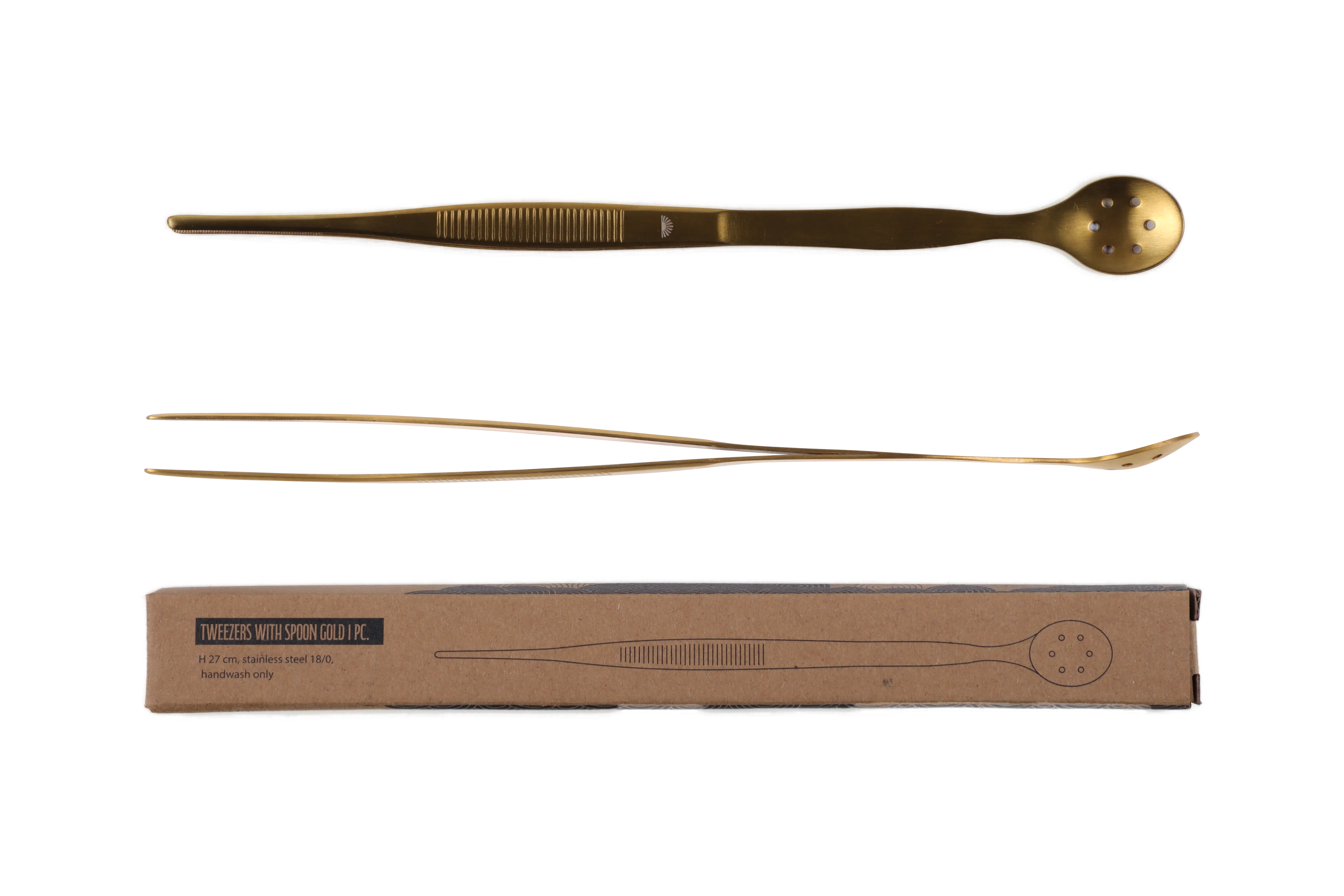 Tweezers with spoon, Gold, 27cm Tweezers with spoon, Gold, 27cm