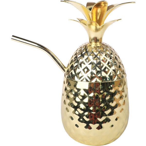 Metall Ananas mit Trinkhalm Gold 455 ml