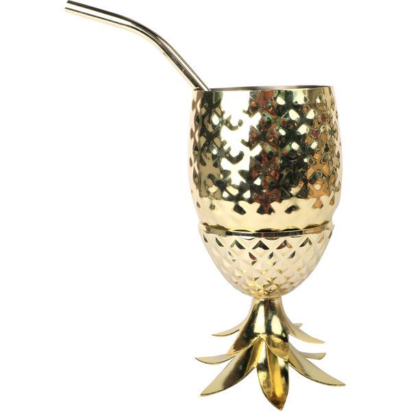 Metall Ananas mit Trinkhalm Gold 455 ml