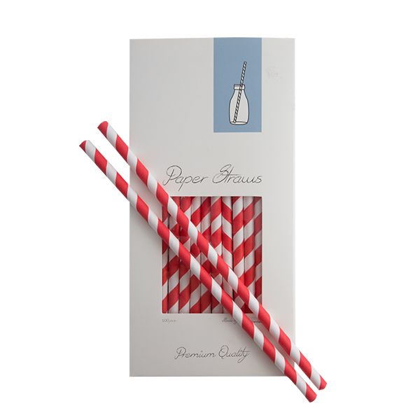 Trinkhalme Papier Rot-Weiß gestreift