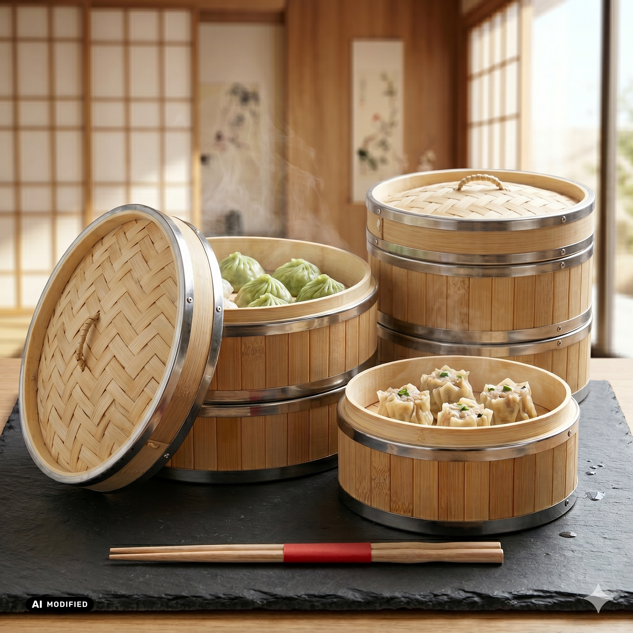 Bamboo Steamer Ø 25,4 cm 3pcs set