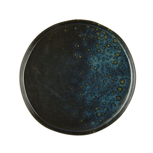 Phobos Schwarzer Dessertteller mit blauen reaktiven Punkten Ø cm 20,5